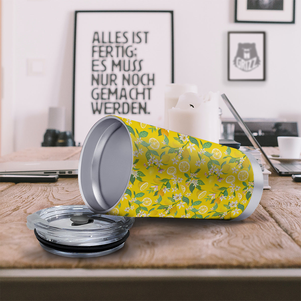 Lemon Yellow Topic Fruits Print Pattern Tumbler-grizzshop