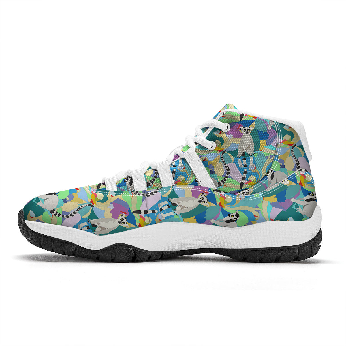 Lemur Colorful Pattern Print White Bball Shoes-grizzshop