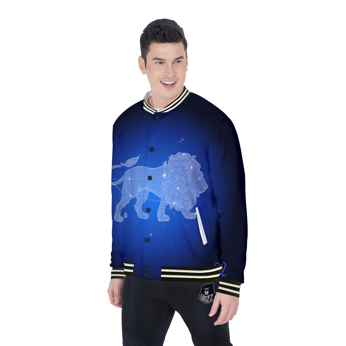 Leo Constellation Print Baseball Jacket-grizzshop
