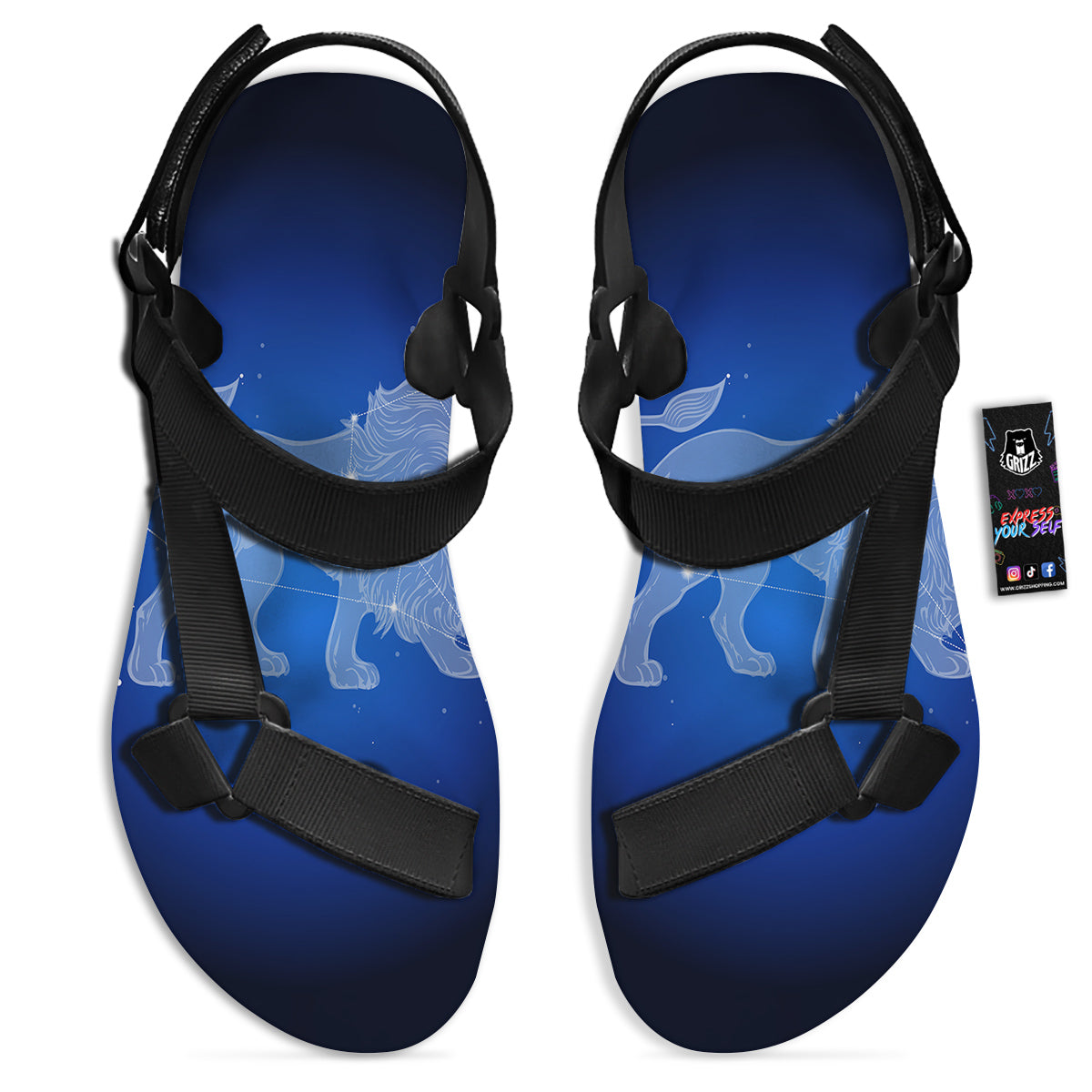Leo Constellation Print Black Open Toe Sandals-grizzshop
