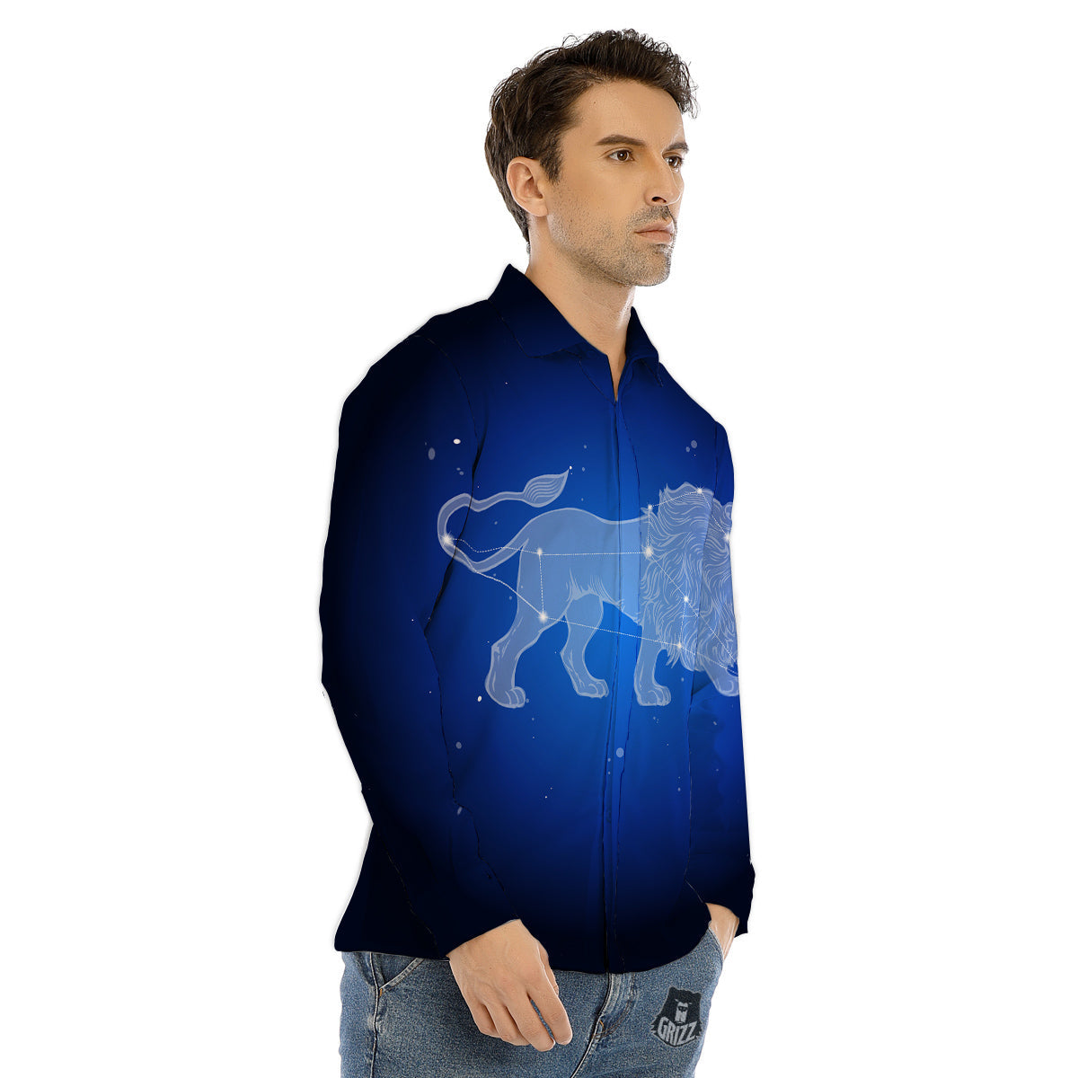 Leo Constellation Print Men's Dress Shirts-grizzshop