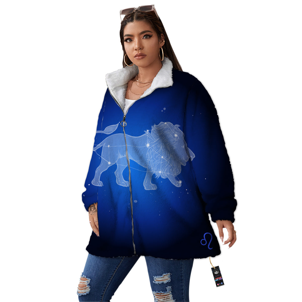 Leo Constellation Print Women's Sherpa Jacket-grizzshop
