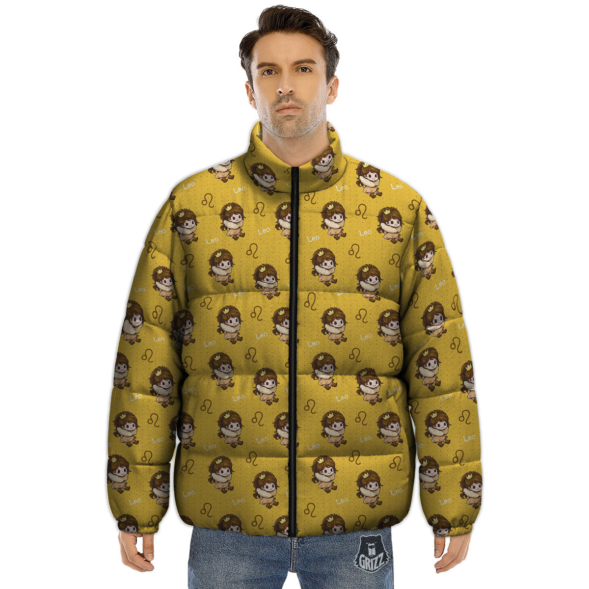 Leo Cute Cartoon Print Pattern Puffer Jacket-grizzshop