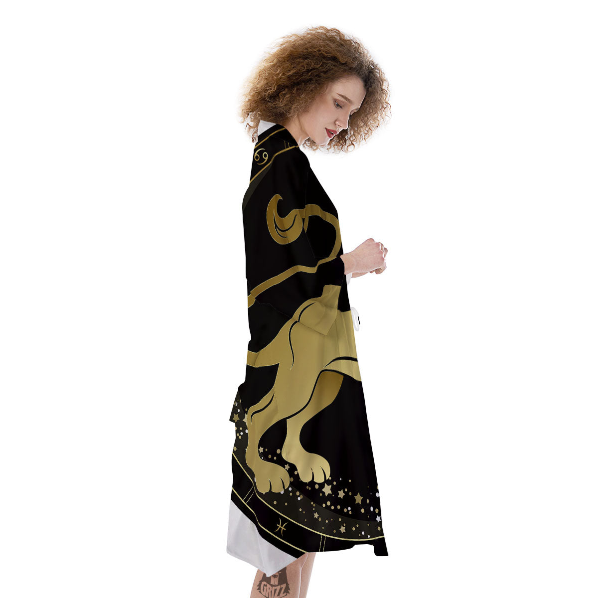 Leo Sign Black And Gold Print Kimono-grizzshop