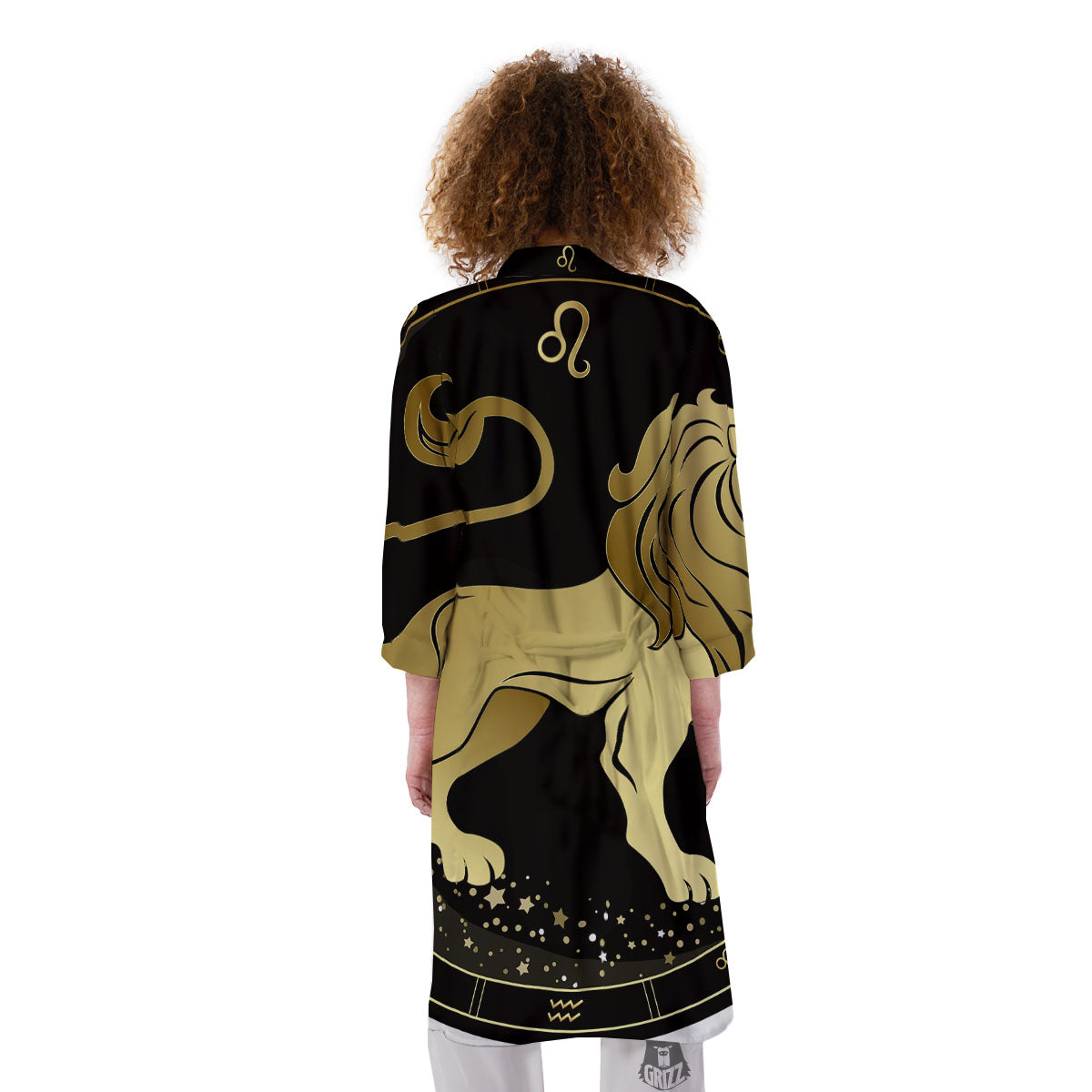 Leo Sign Black And Gold Print Kimono-grizzshop
