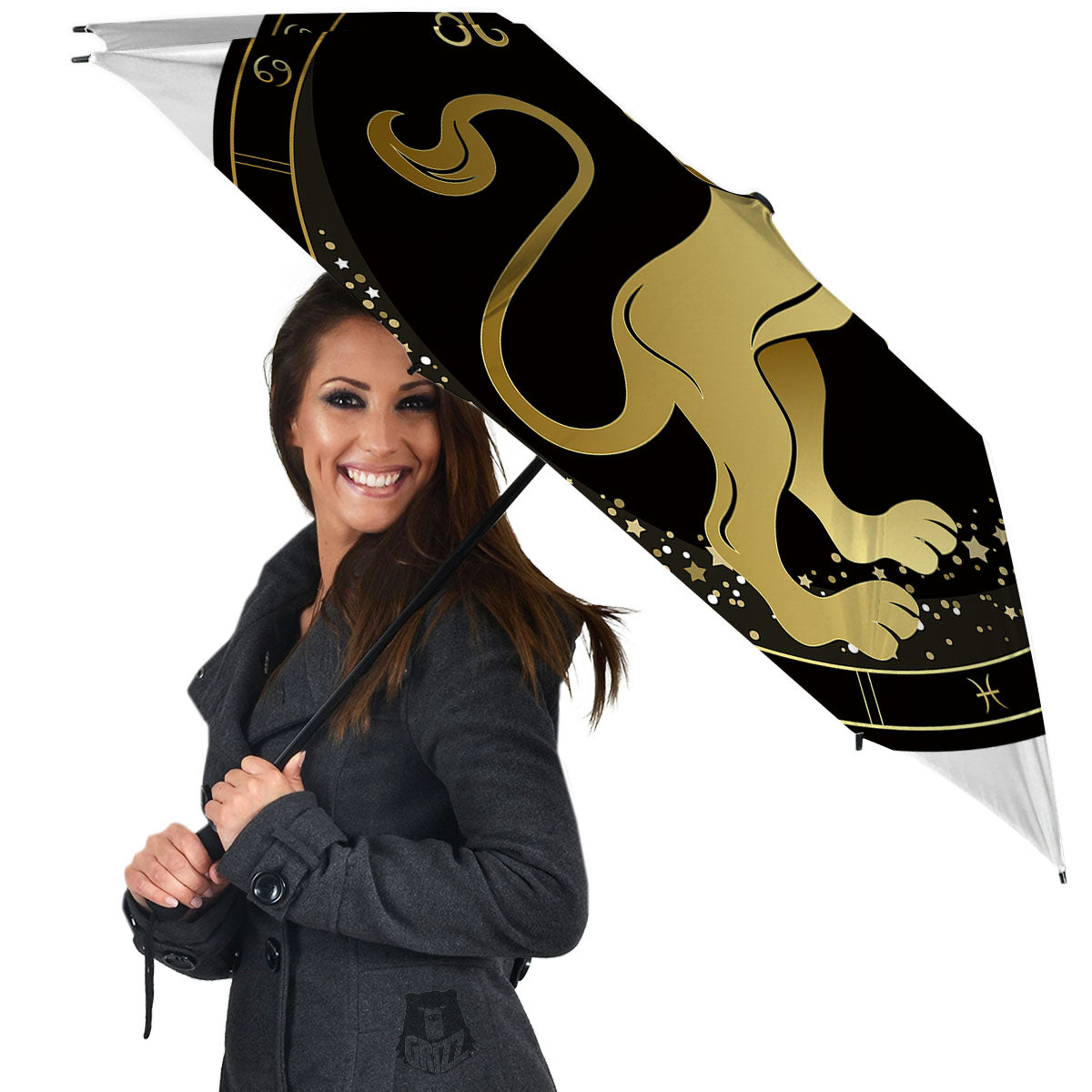 Leo Sign Black And Gold Print Umbrella-grizzshop