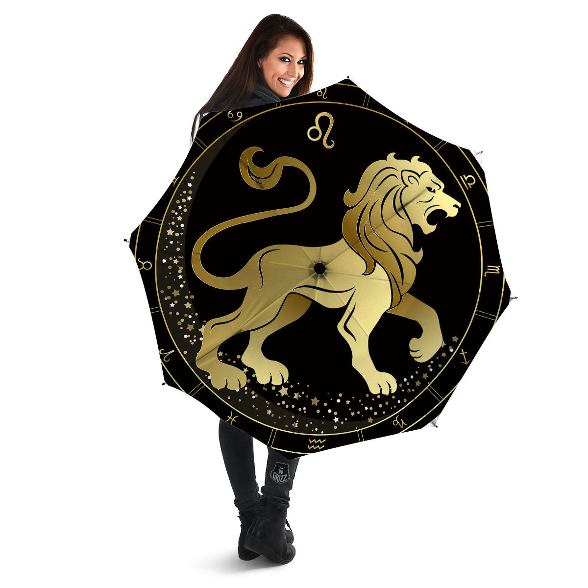 Leo Sign Black And Gold Print Umbrella-grizzshop