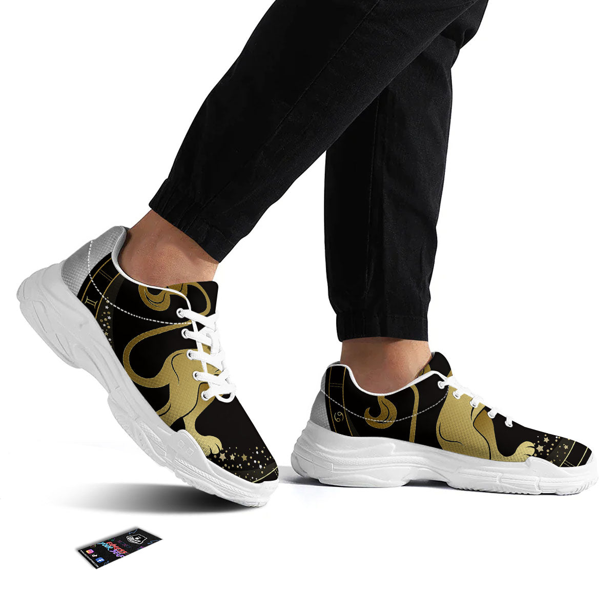 Leo Sign Black And Gold Print White Chunky Shoes-grizzshop