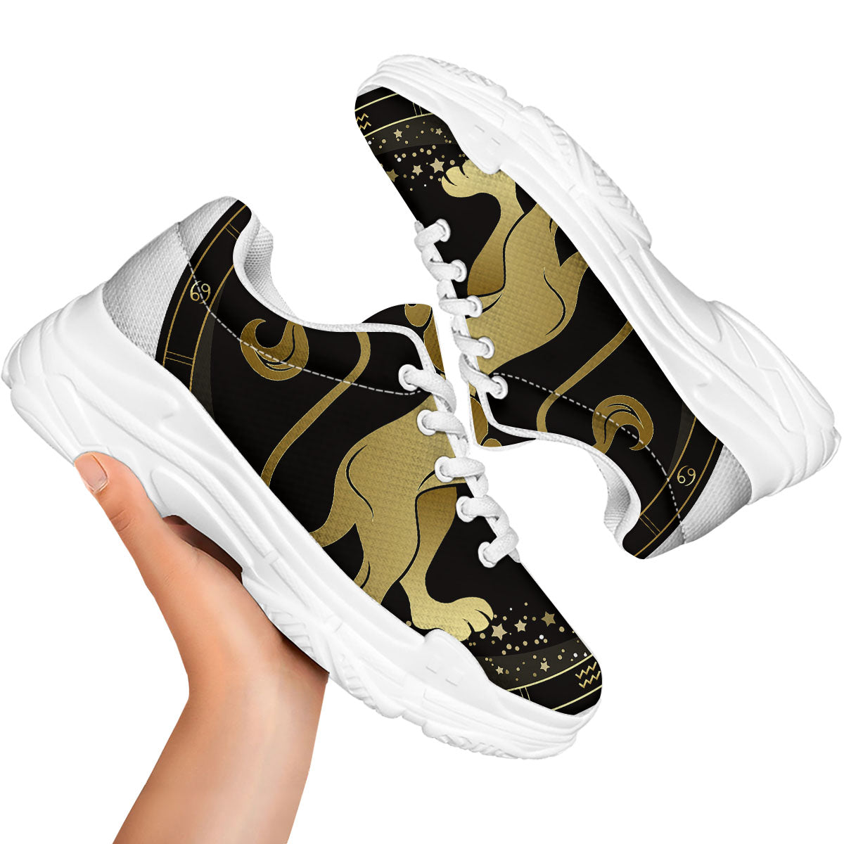 Leo Sign Black And Gold Print White Chunky Shoes-grizzshop