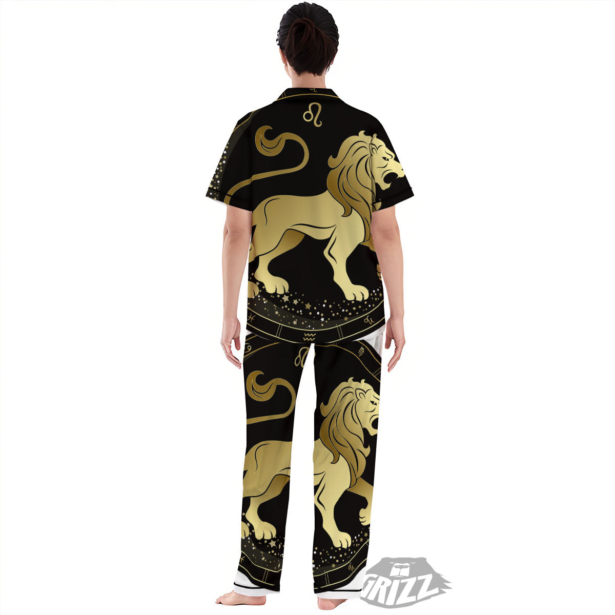 Leo Sign Black And Gold Print Women's Pajamas Set-grizzshop