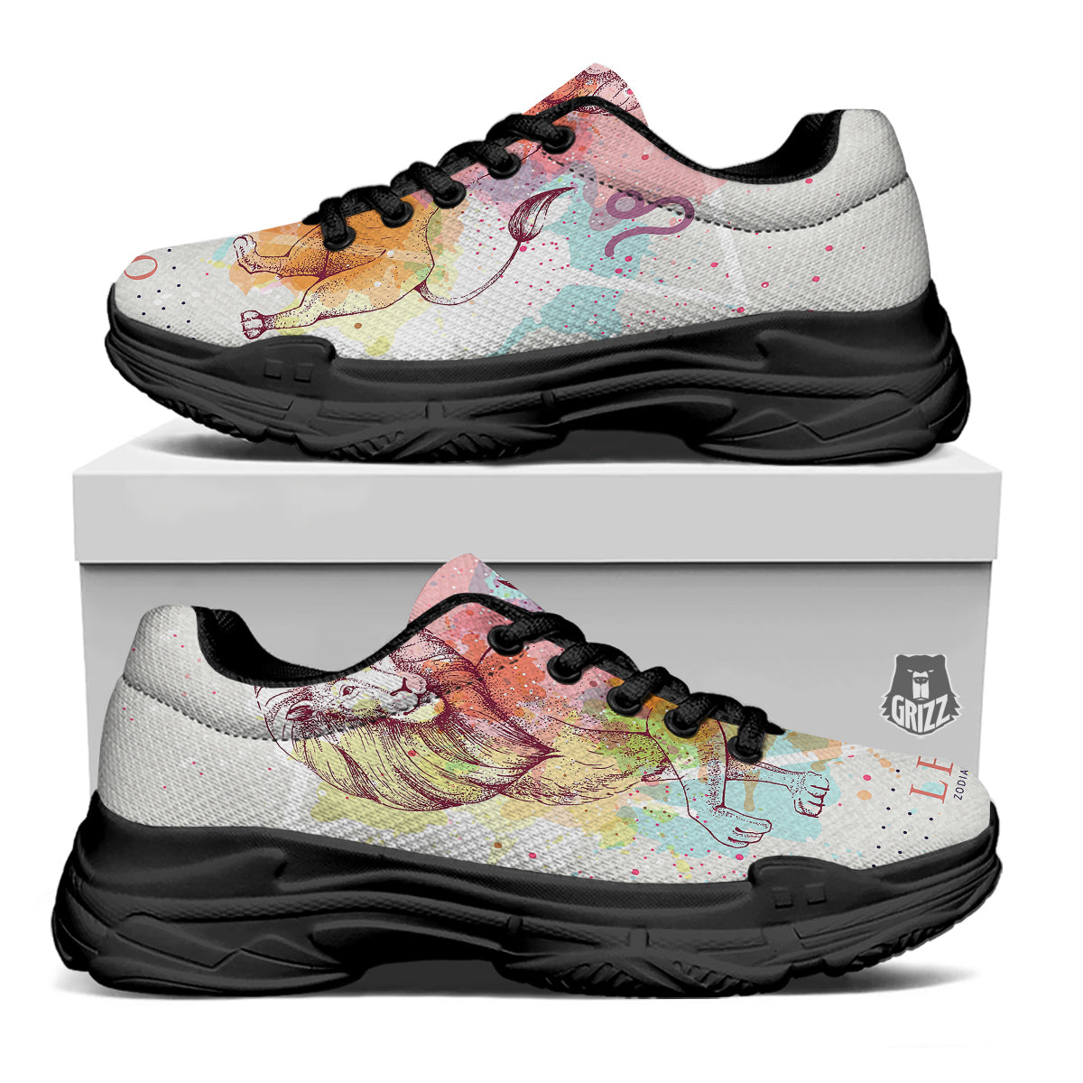 Leo Sign Colorful Print Black Chunky Shoes-grizzshop