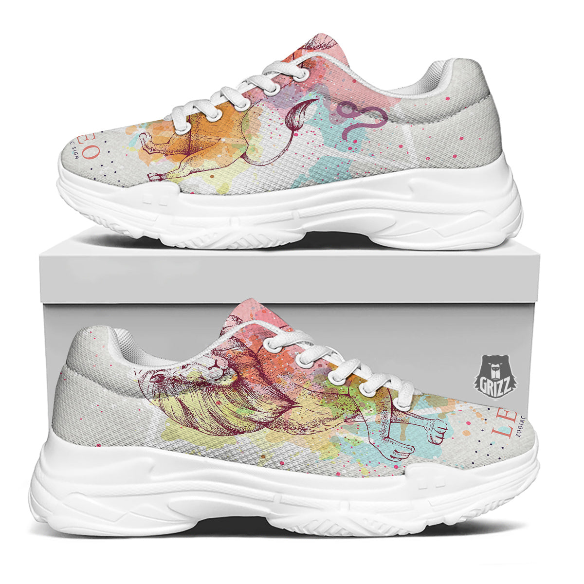 Leo Sign Colorful Print White Chunky Shoes-grizzshop