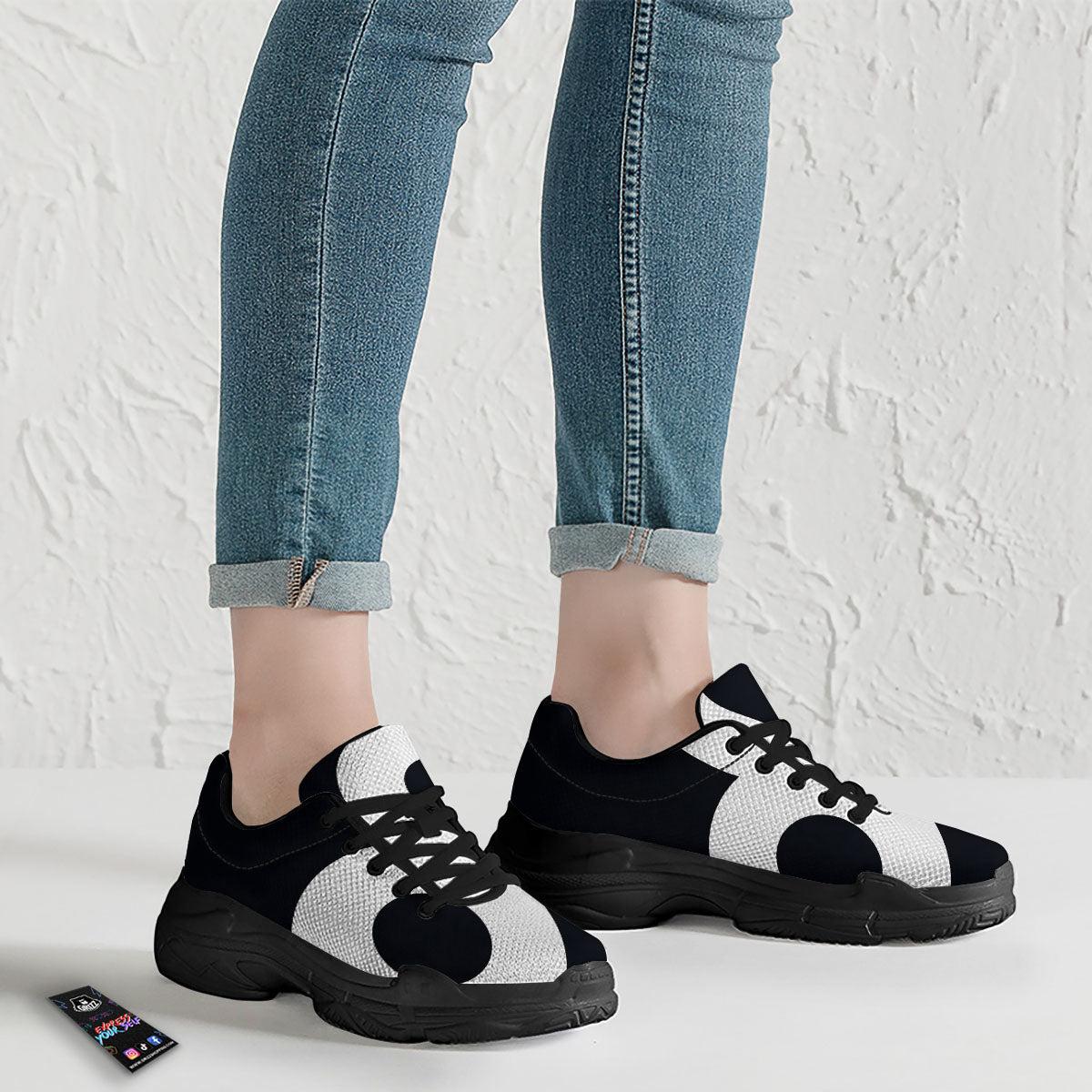 Leo Sign Zodiac White And Black Print Black Chunky Shoes-grizzshop