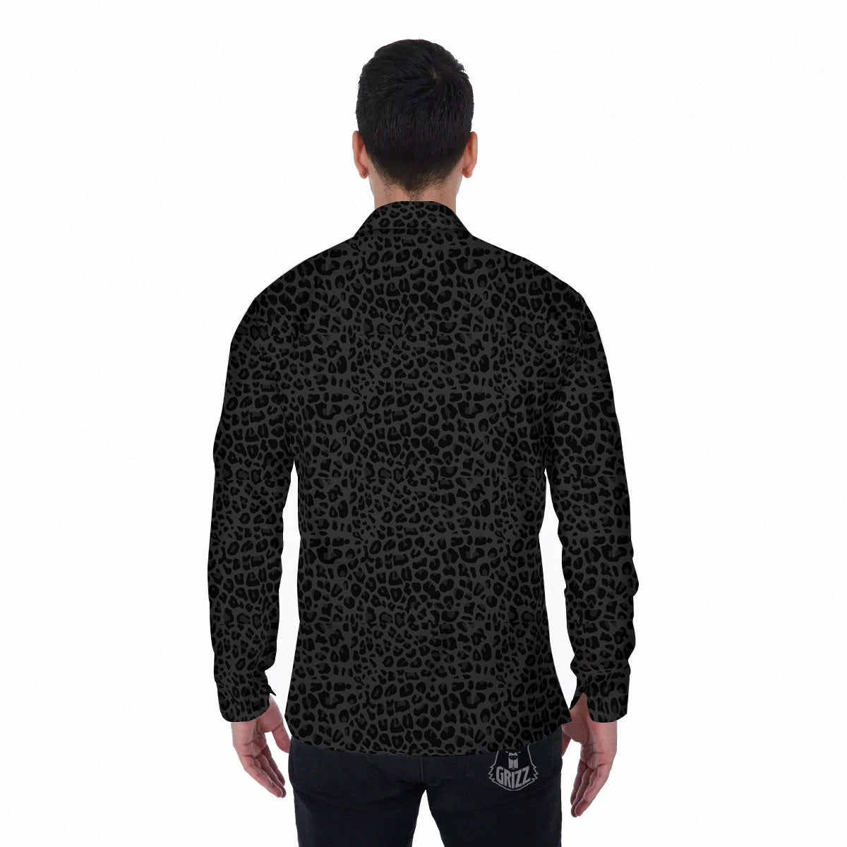Leopard Black Print Men's Long Sleeve Shirts-grizzshop