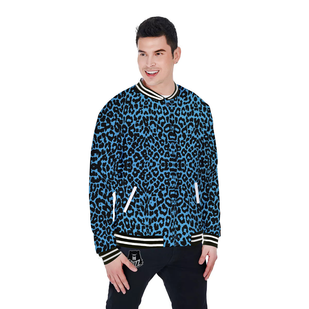 Leopard Blue Print Baseball Jacket-grizzshop