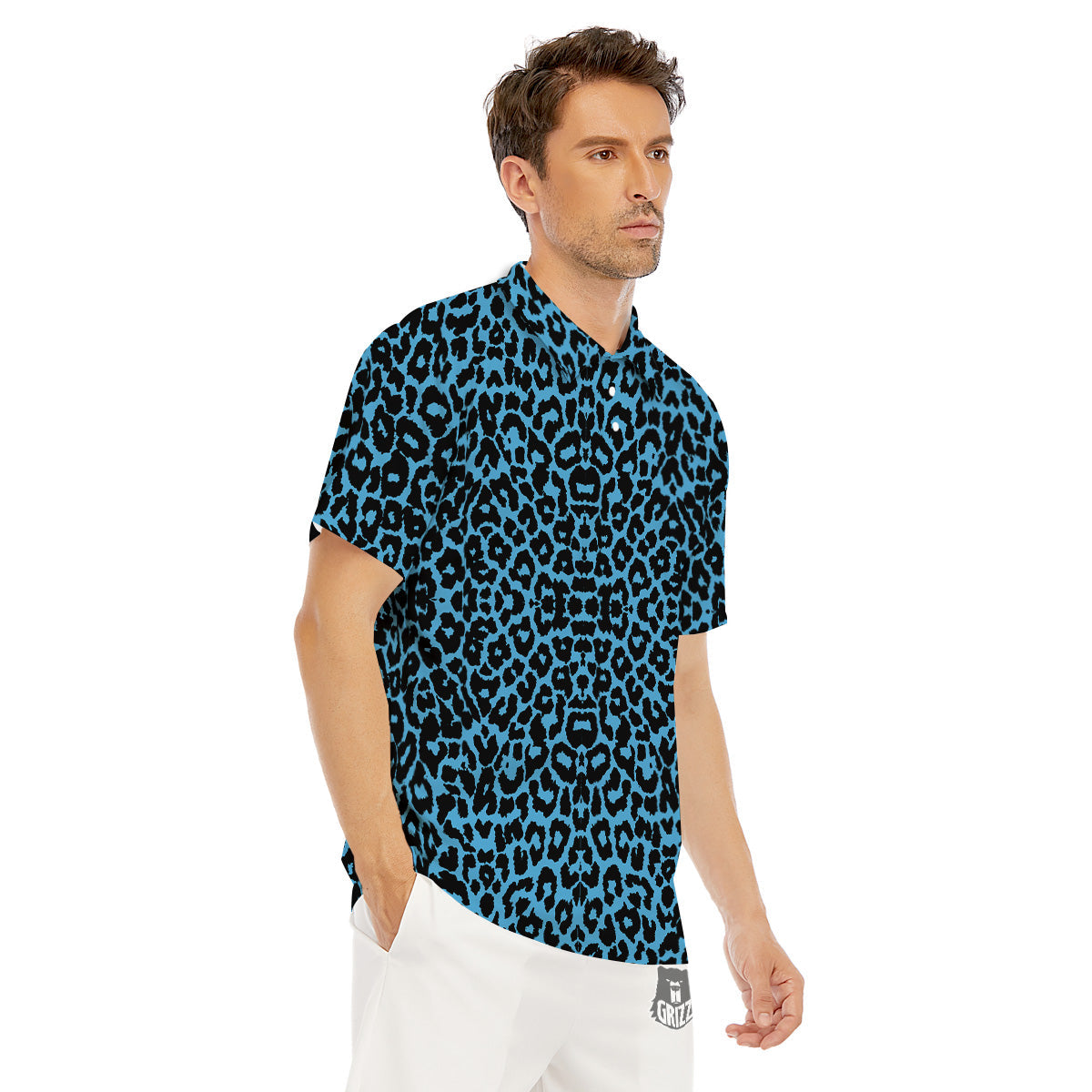 Leopard Blue Print Men's Golf Shirts-grizzshop