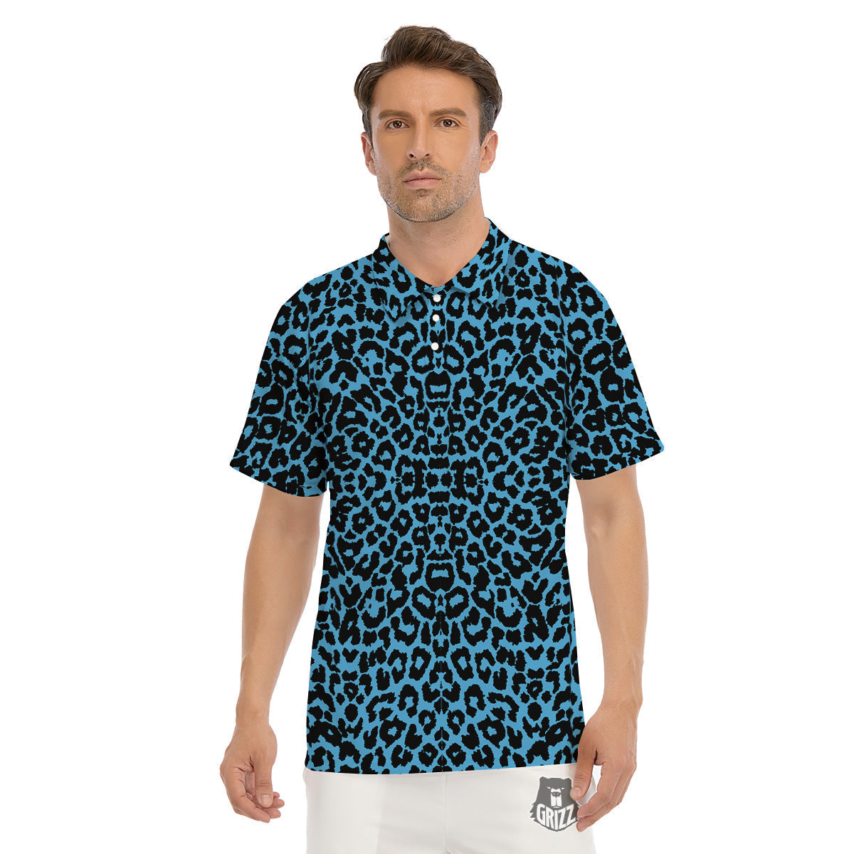 Leopard Blue Print Men's Golf Shirts-grizzshop