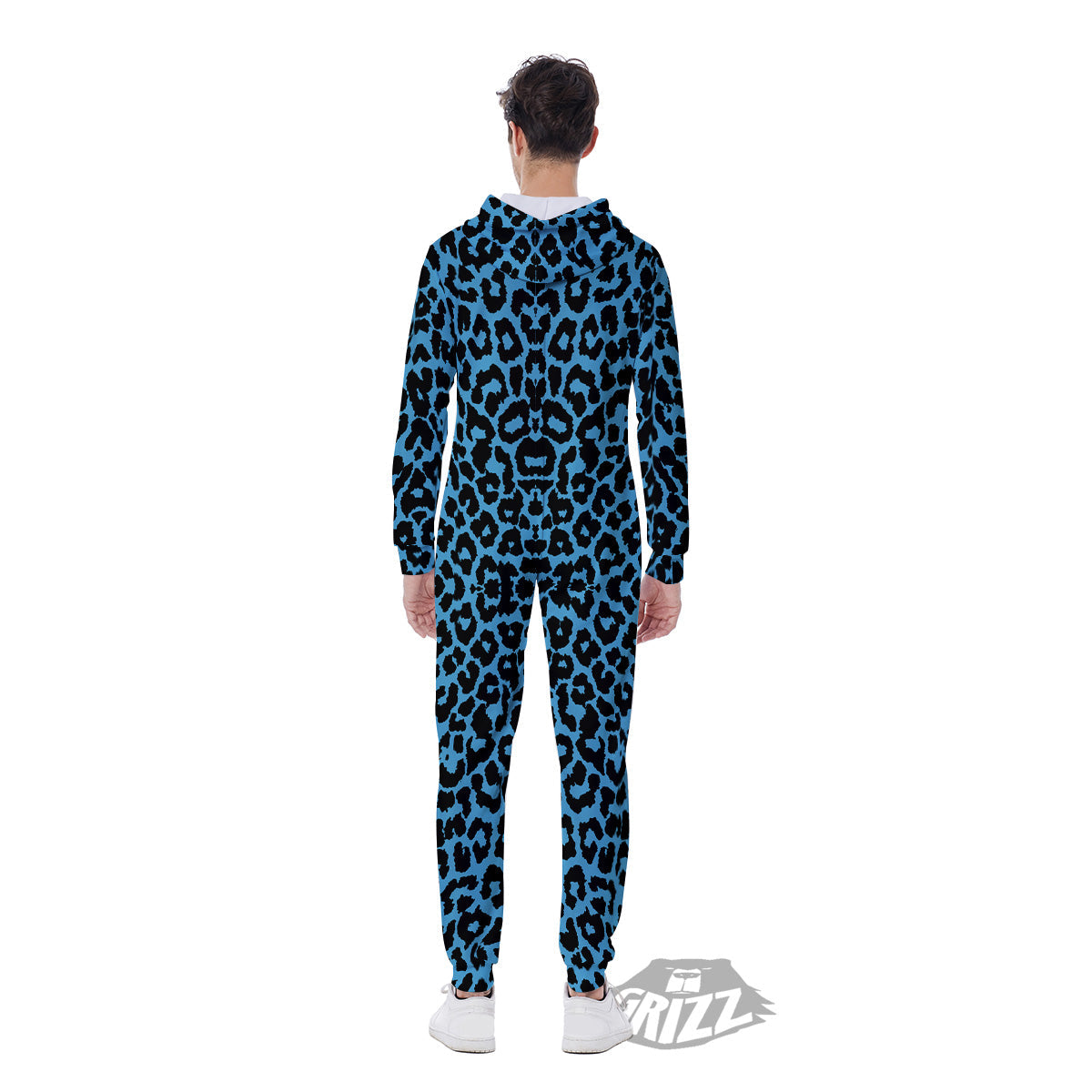 Leopard Blue Print Men's Jumpsuit-grizzshop