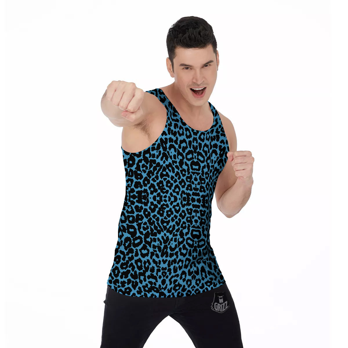 Leopard Blue Print Men's Tank Top-grizzshop