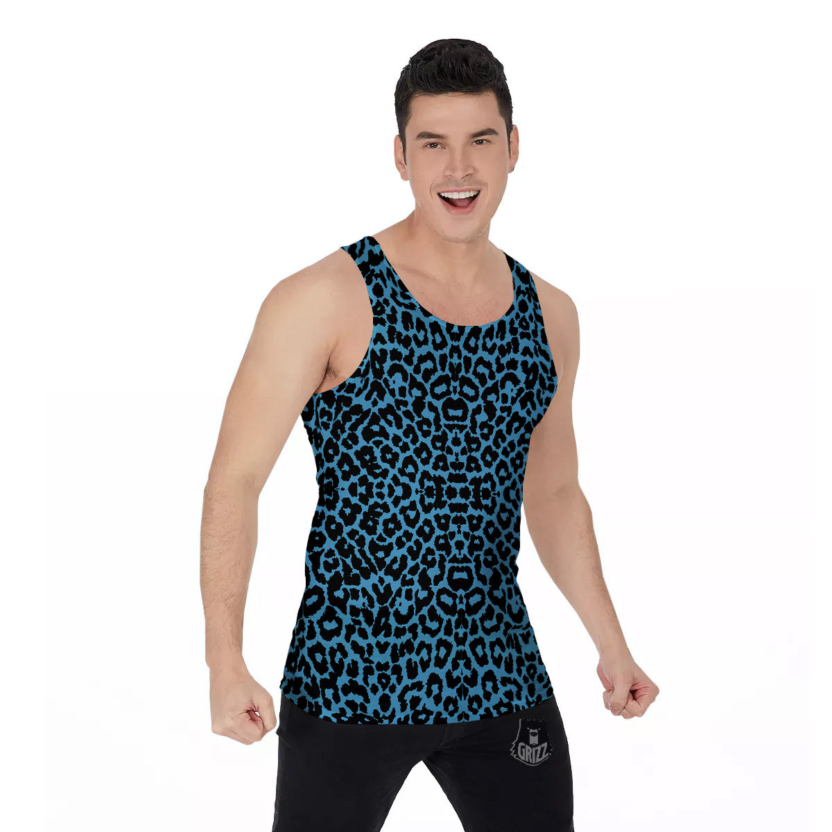 Leopard Blue Print Men's Tank Top-grizzshop