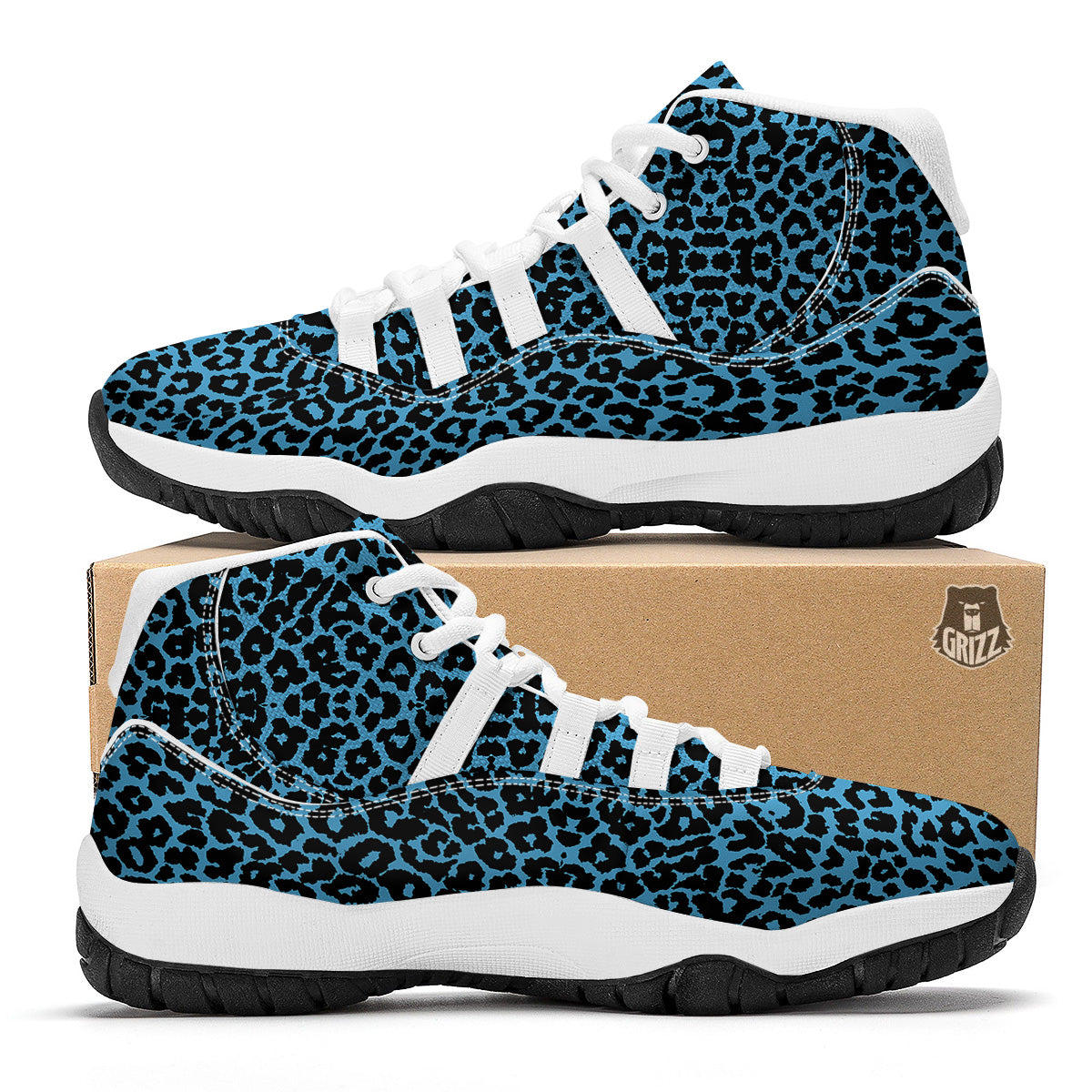 Leopard Blue Print White Bball Shoes-grizzshop
