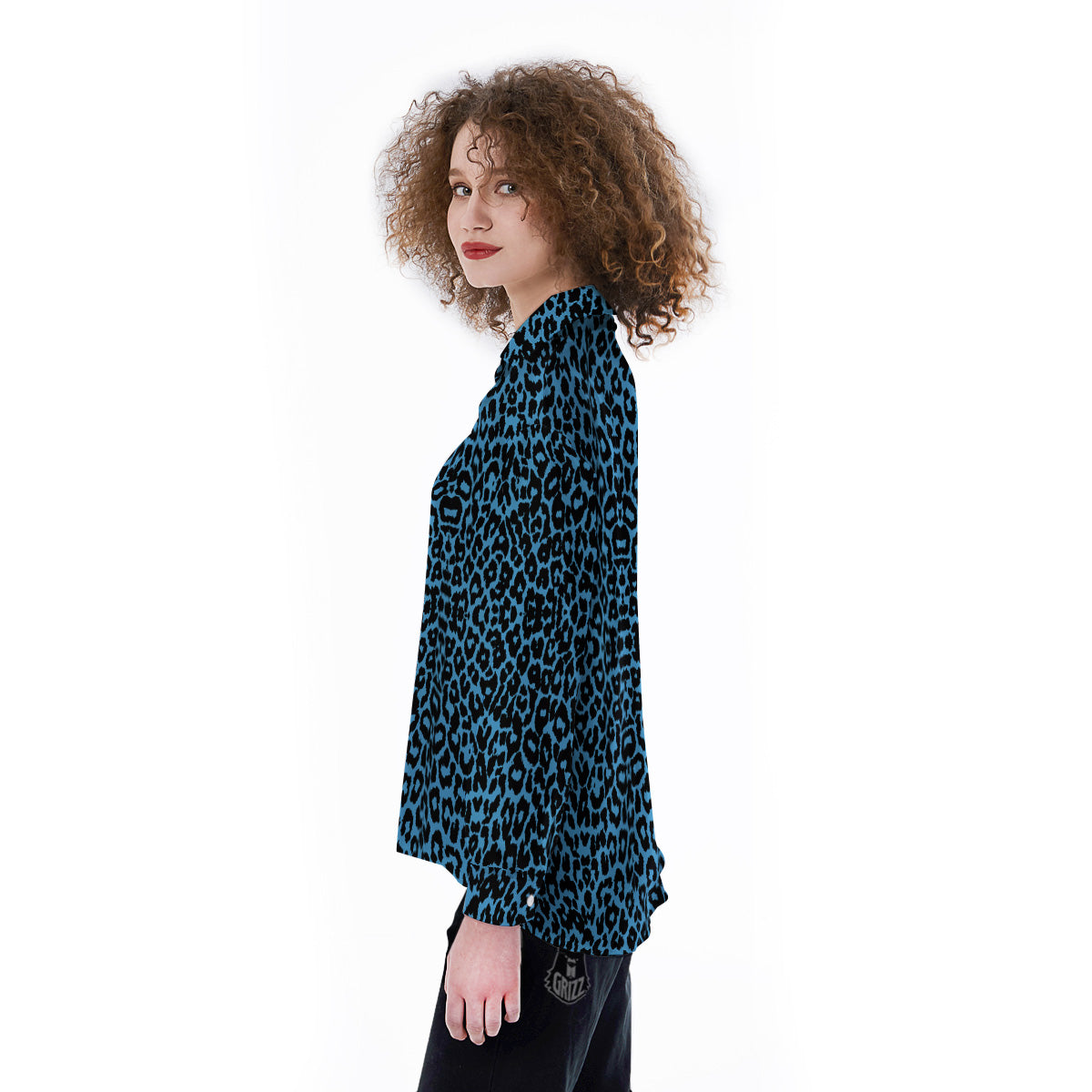 Leopard Blue Print Women's Long Sleeve Shirts-grizzshop