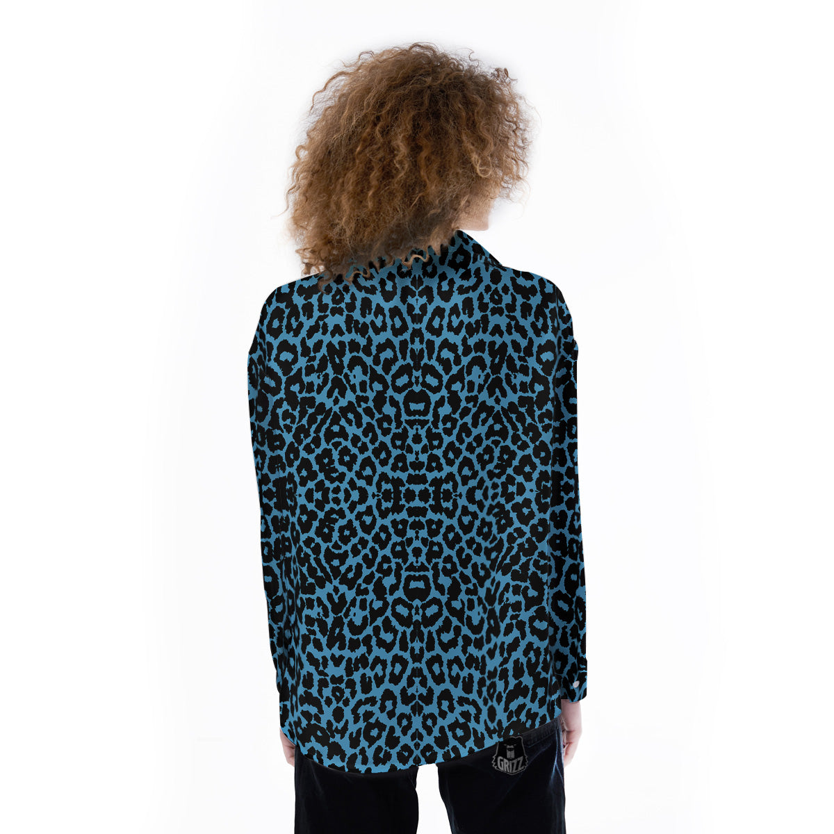 Leopard Blue Print Women's Long Sleeve Shirts-grizzshop