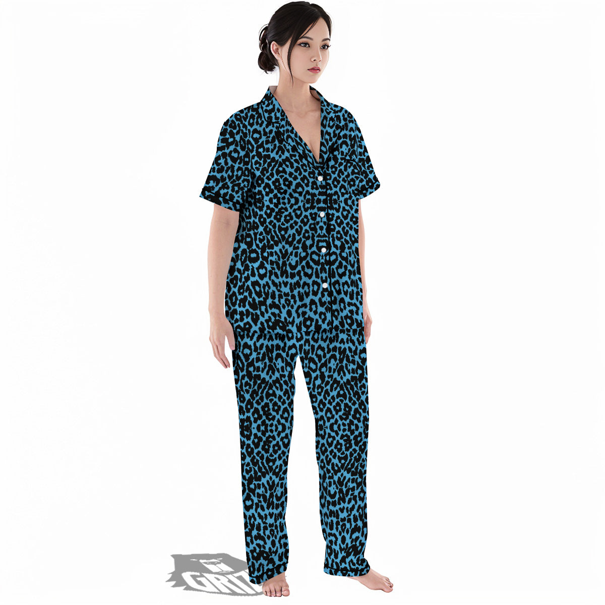 Leopard Blue Print Women's Pajamas Set-grizzshop