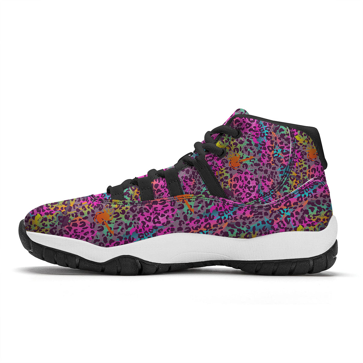 Leopard Colorful Print Black Bball Shoes-grizzshop