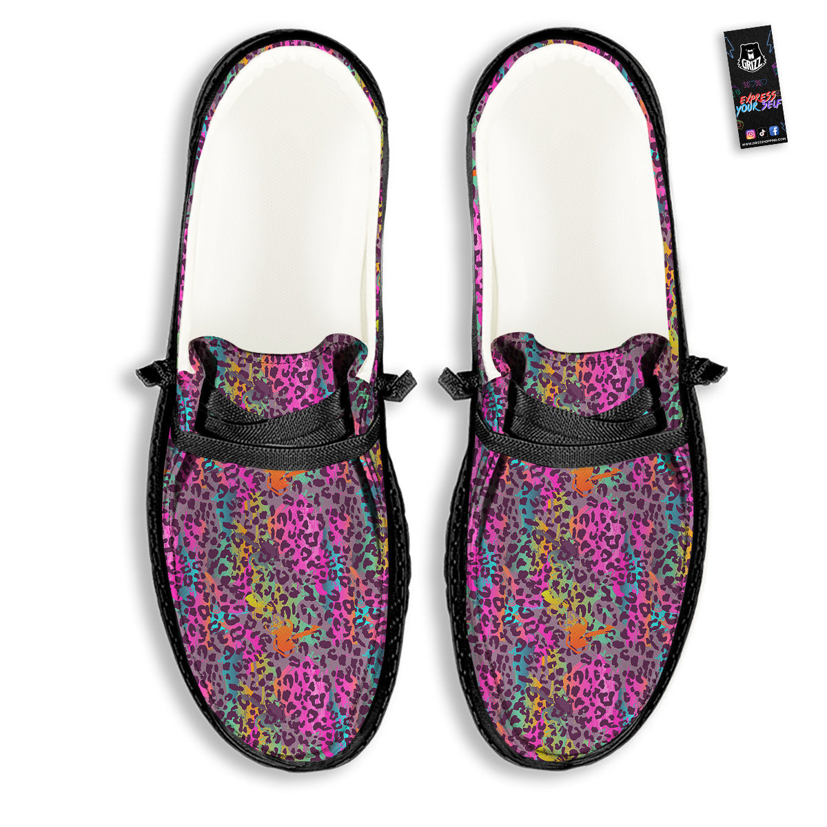 Leopard Colorful Print Black Loafers-grizzshop