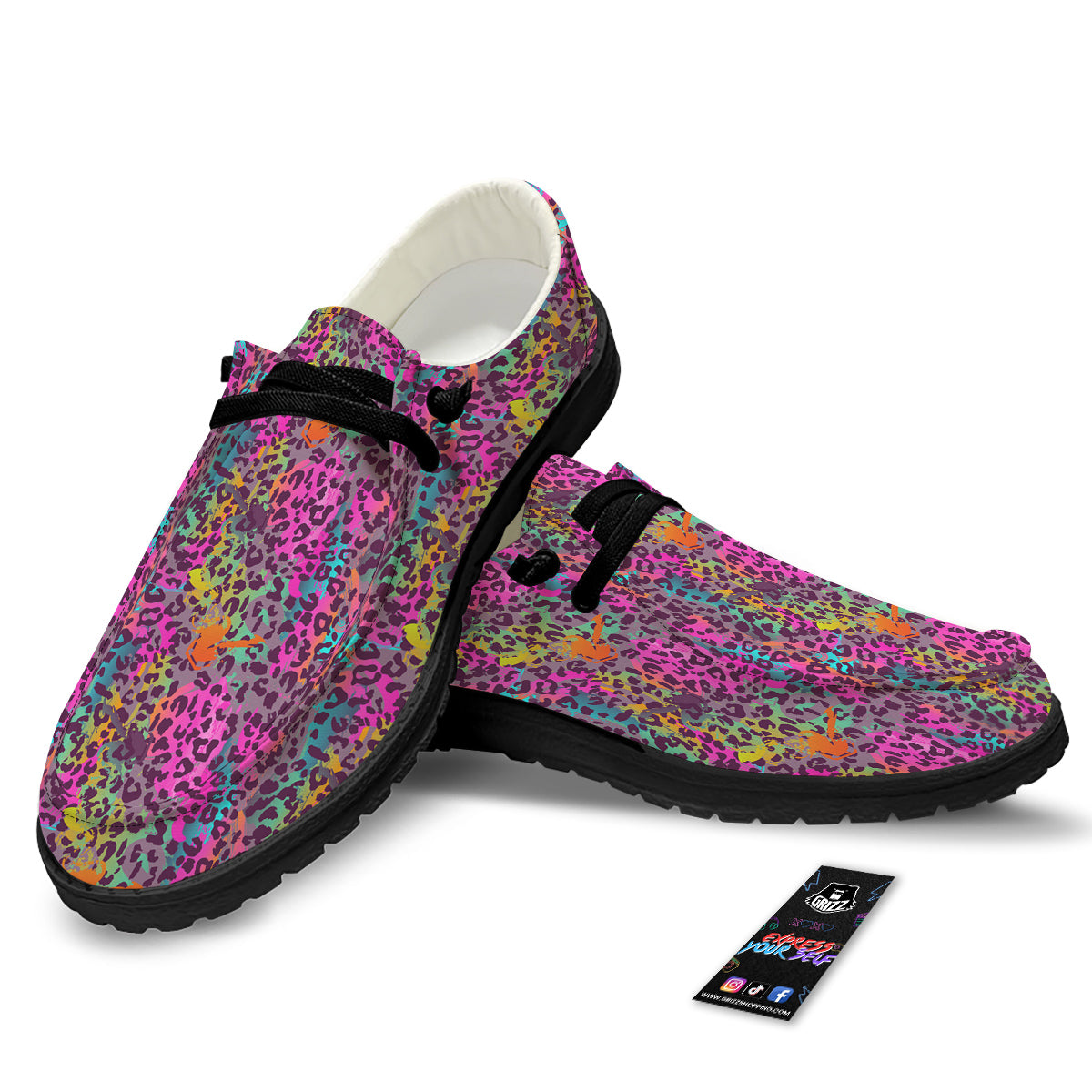 Leopard Colorful Print Black Loafers-grizzshop