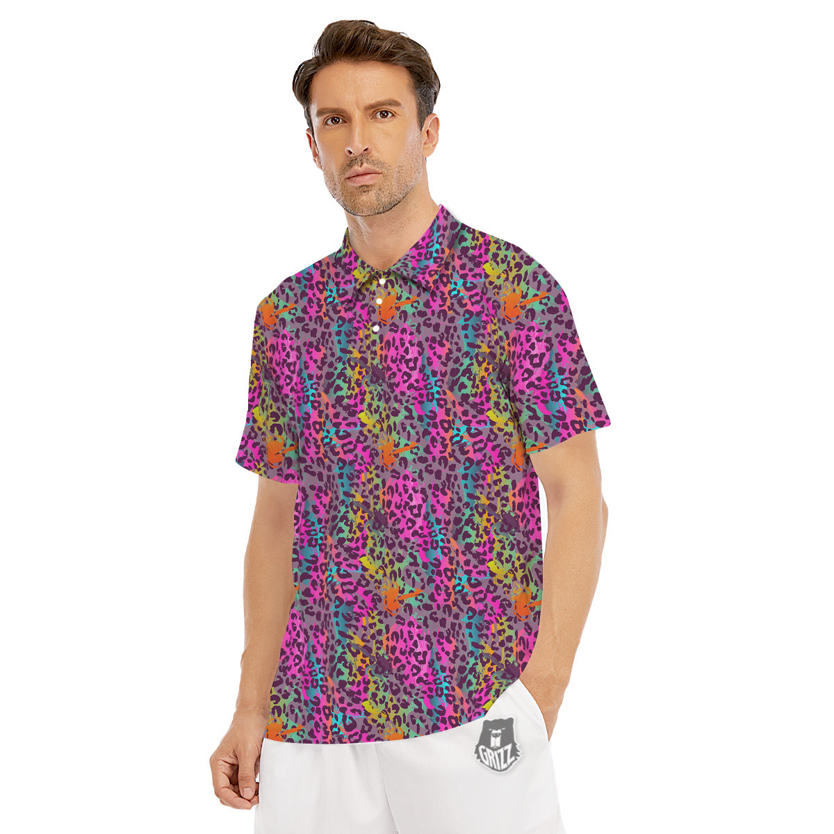 Leopard Colorful Print Men's Golf Shirts-grizzshop