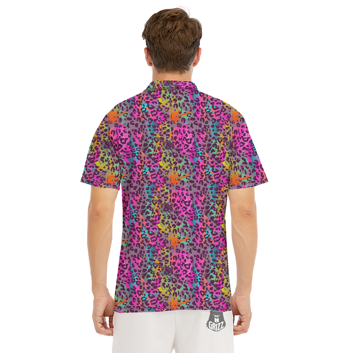 Leopard Colorful Print Men's Golf Shirts-grizzshop