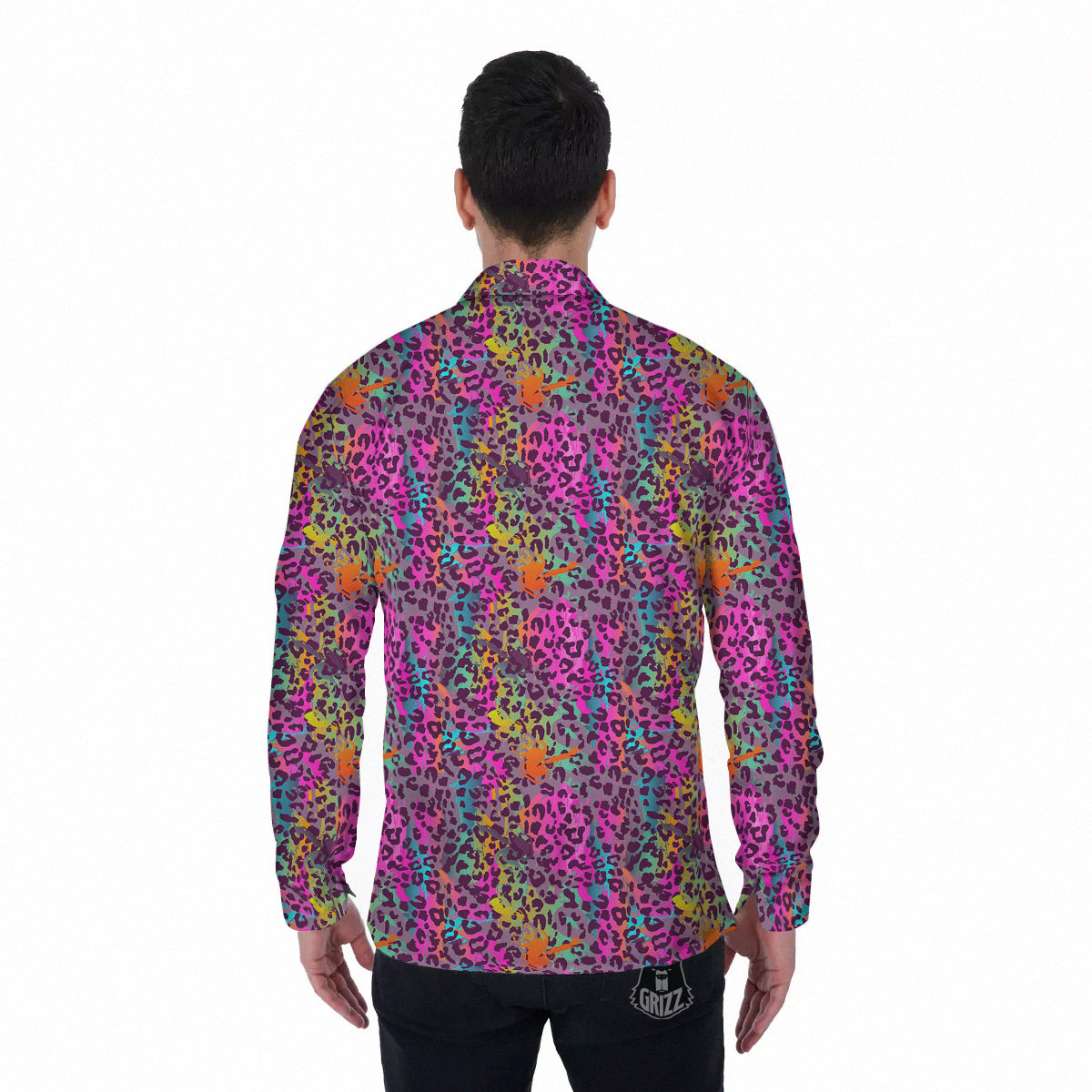Leopard Colorful Print Men's Long Sleeve Shirts-grizzshop