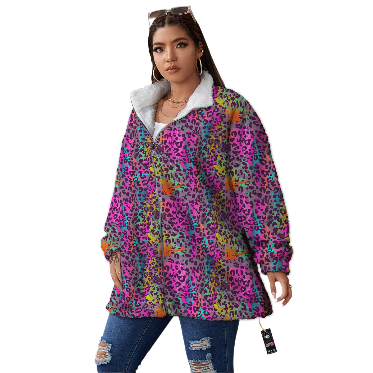 Leopard Colorful Print Women's Sherpa Jacket-grizzshop