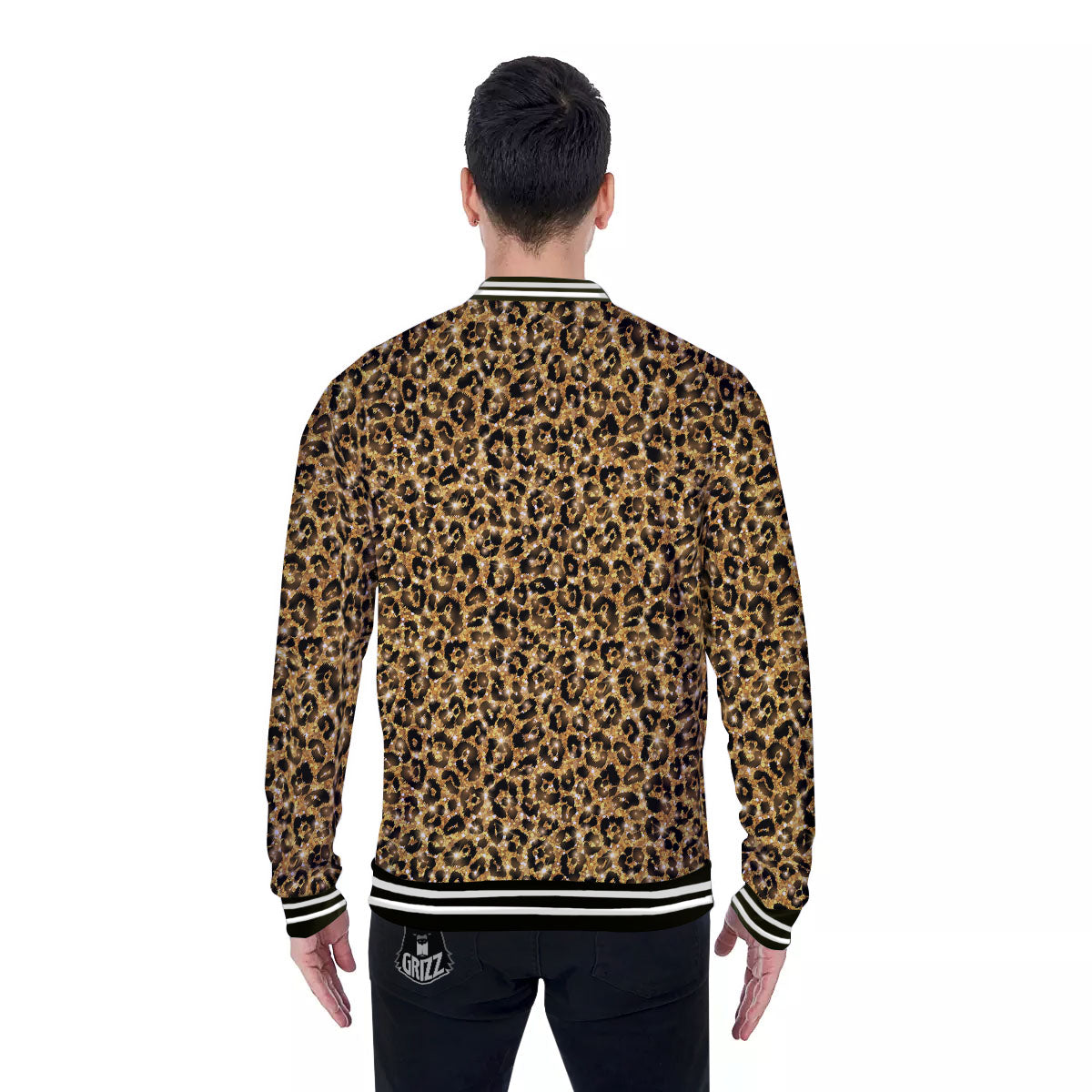 Leopard Glitter Gold Print Baseball Jacket-grizzshop