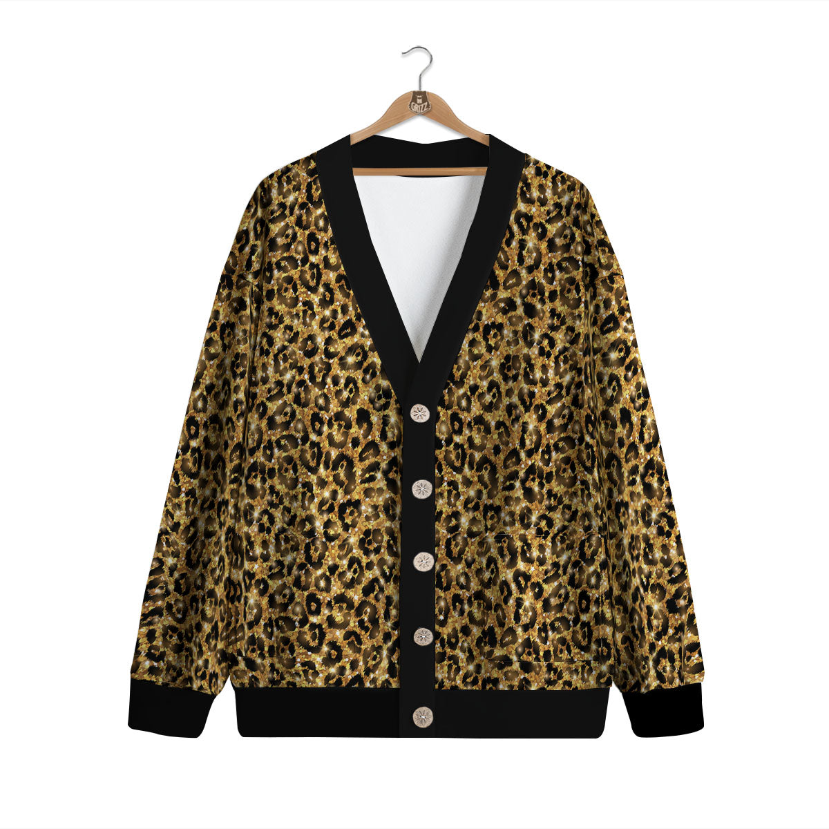 Leopard Glitter Gold Print Cardigan-grizzshop