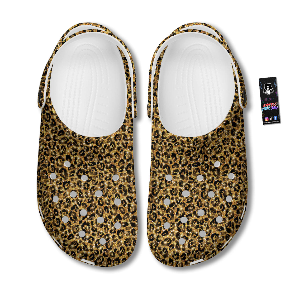 Leopard Glitter Gold Print Clog-grizzshop