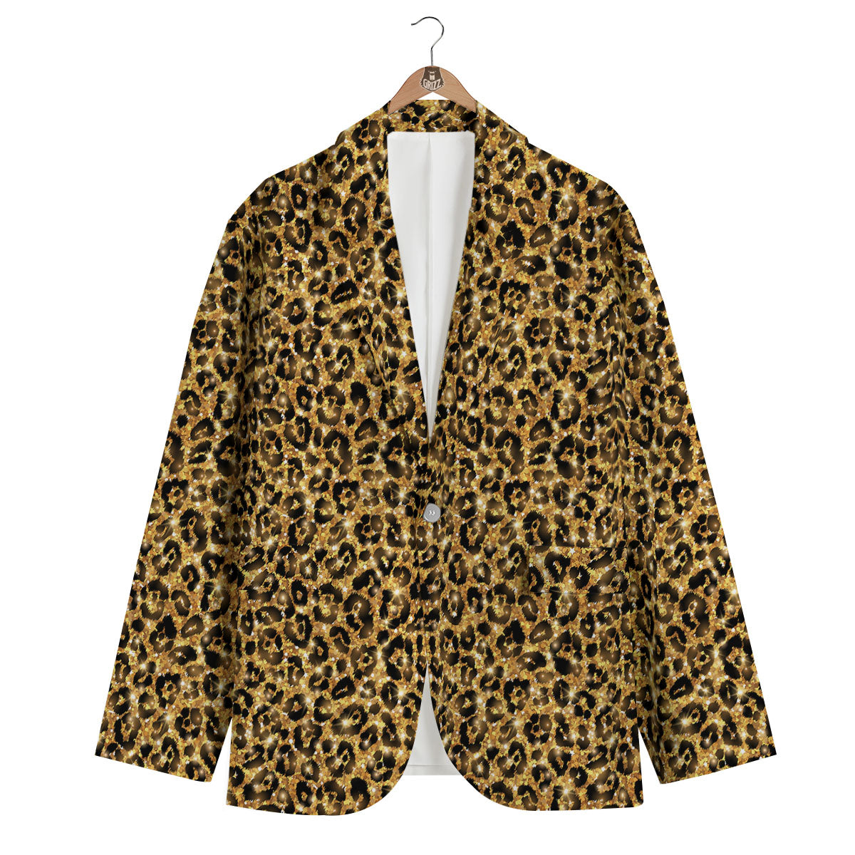 Leopard Glitter Gold Print Men's Blazer-grizzshop