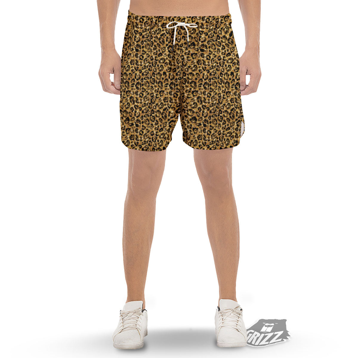 Leopard Glitter Gold Print Men's Gym Shorts-grizzshop