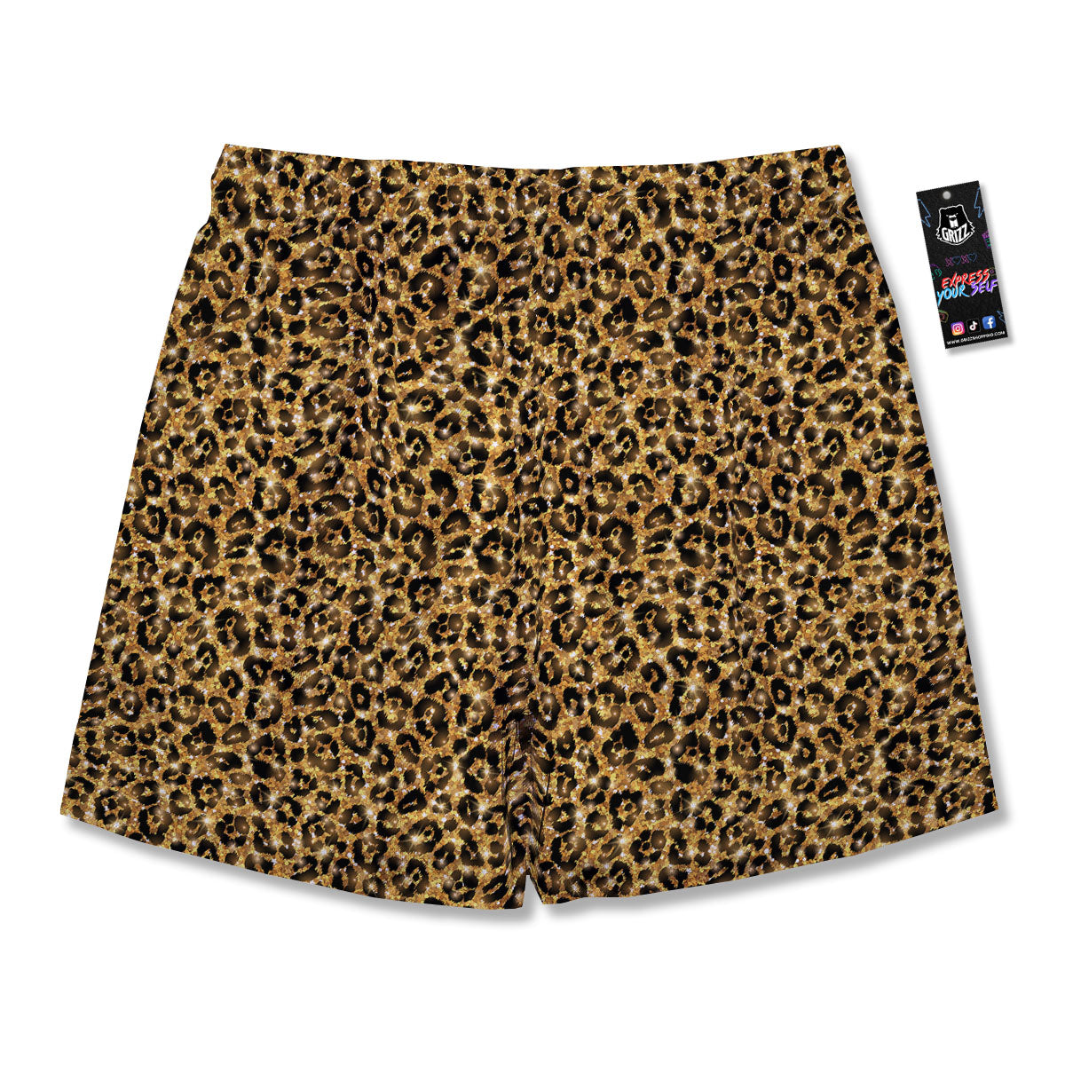 Leopard Glitter Gold Print Men's Running Shorts-grizzshop