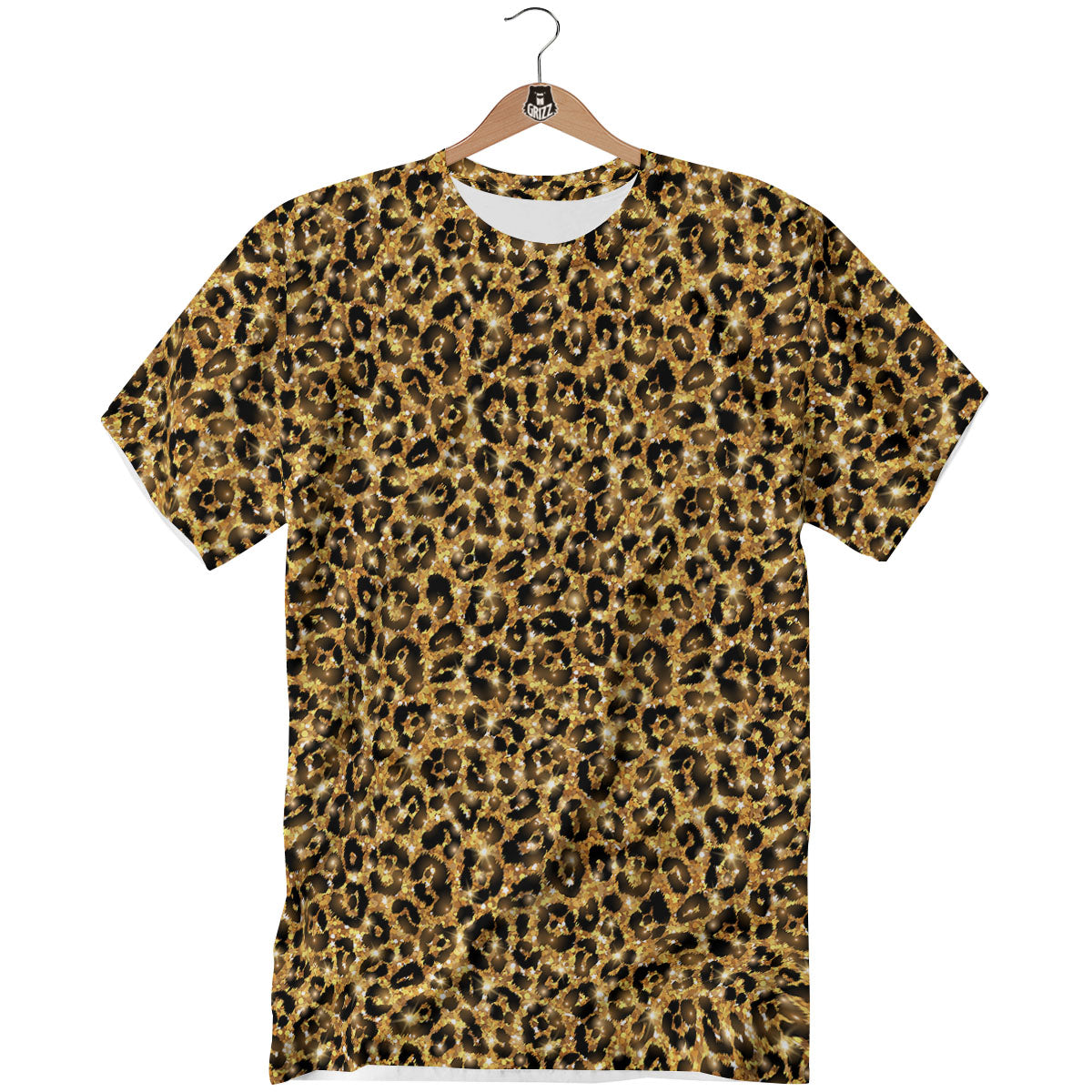 Leopard Glitter Gold Print T-Shirt-grizzshop