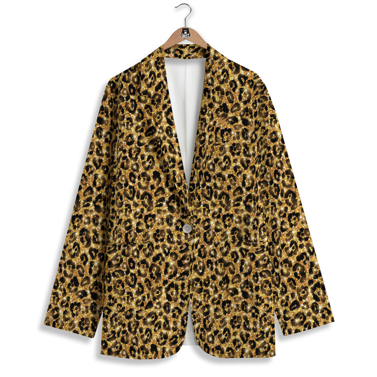 Leopard Glitter Gold Print Women's Blazer-grizzshop