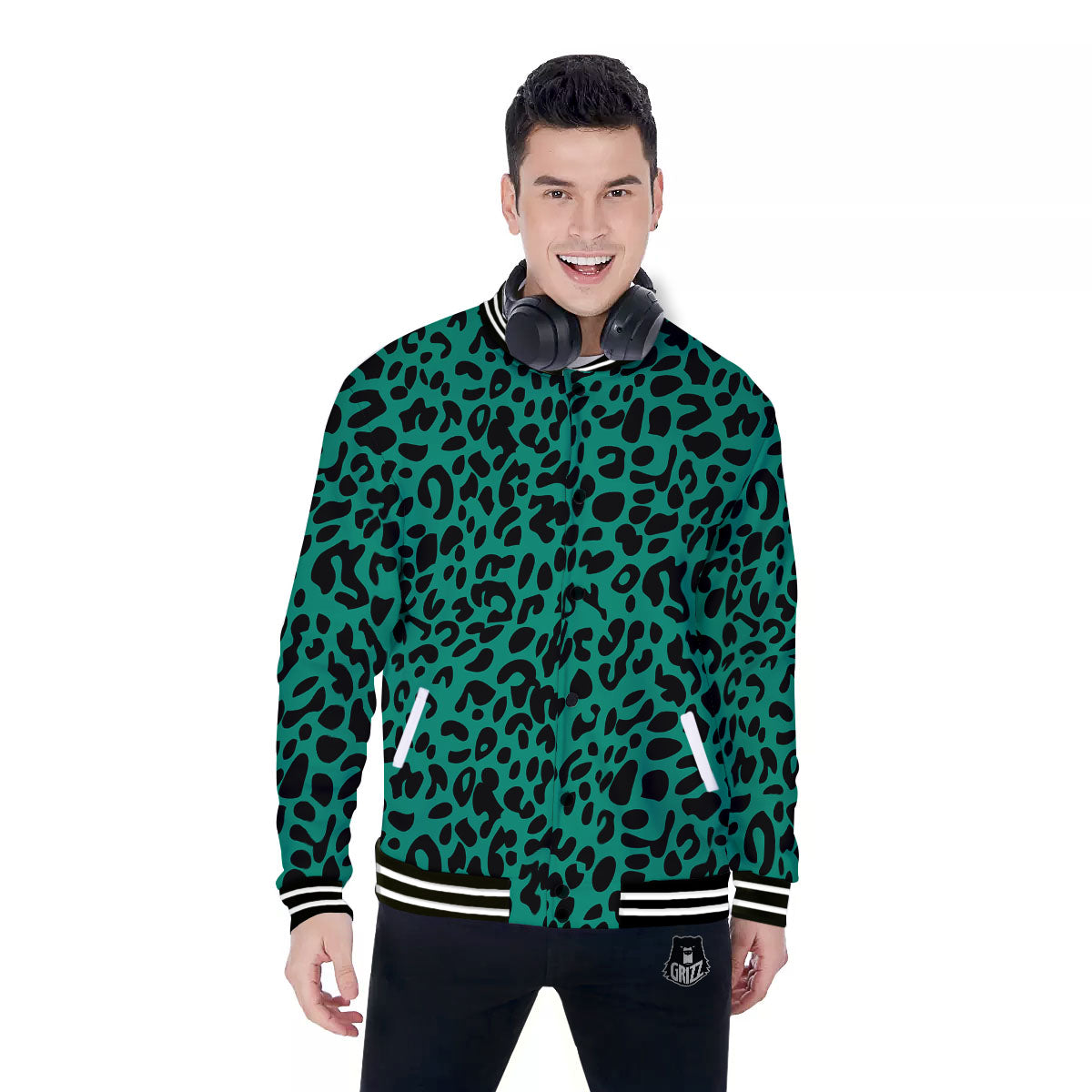 Leopard Green Print Baseball Jacket-grizzshop