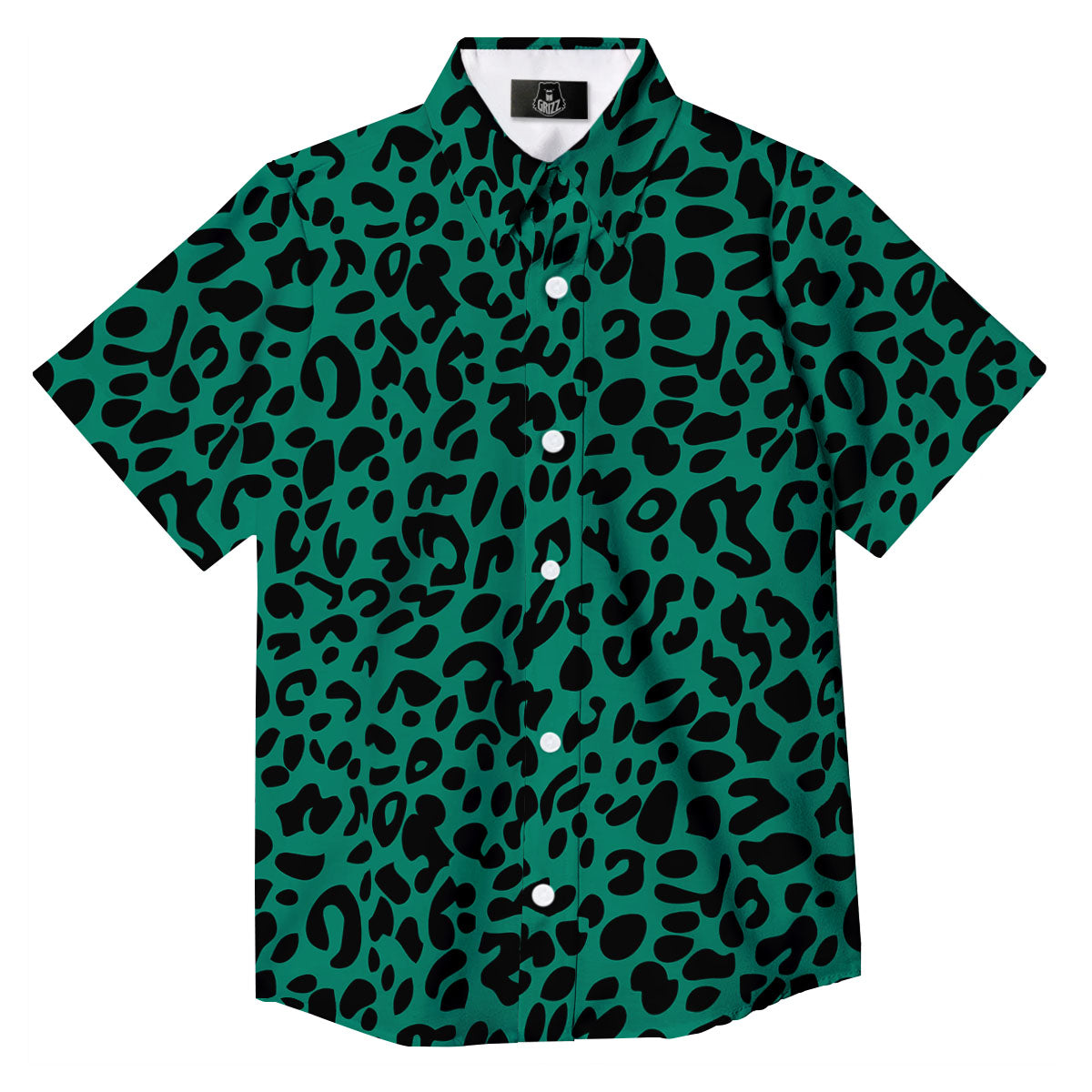 Leopard Green Print Button Up Shirt-grizzshop
