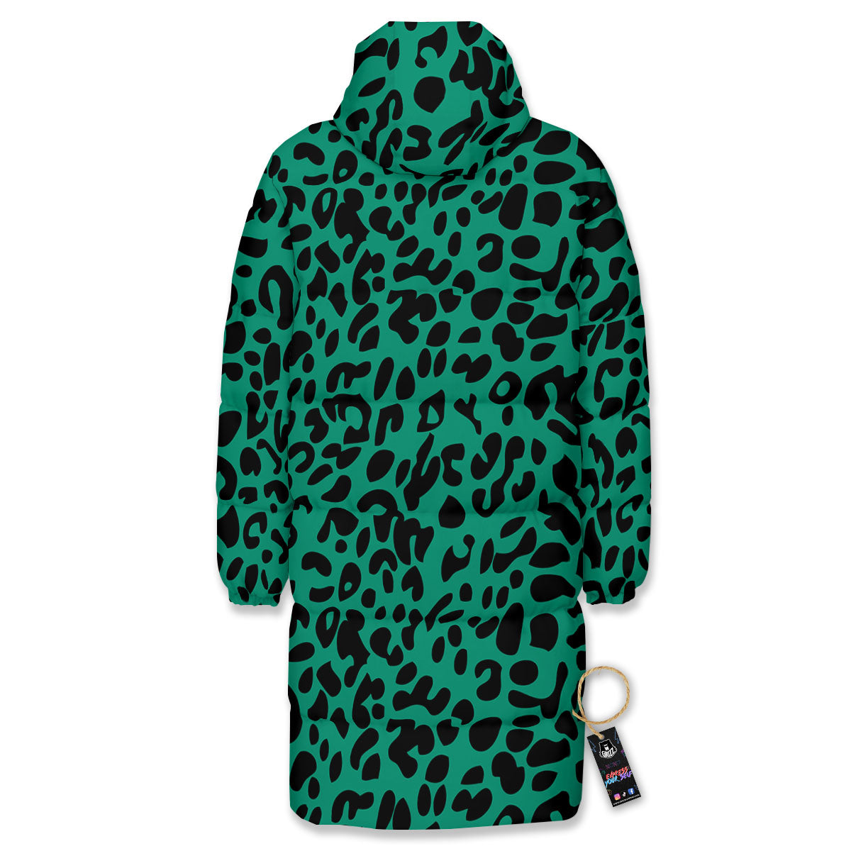 Leopard Green Print Long Down Jacket-grizzshop