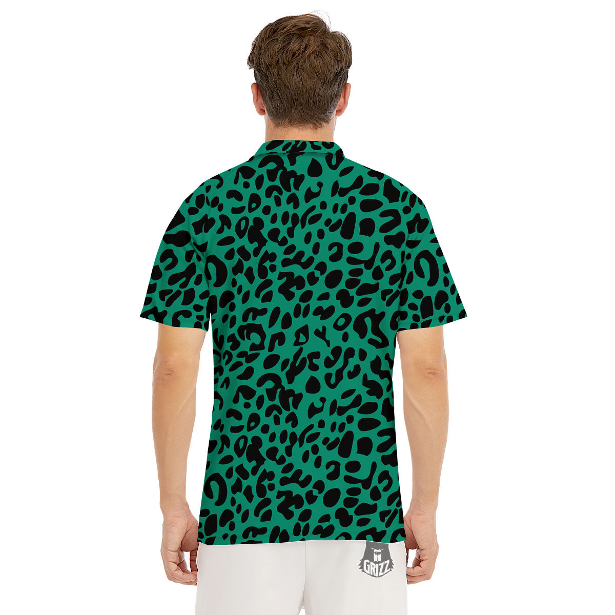Leopard Green Print Men's Golf Shirts-grizzshop