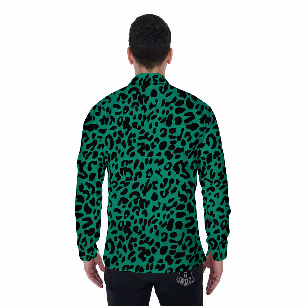 Leopard Green Print Men's Long Sleeve Shirts-grizzshop