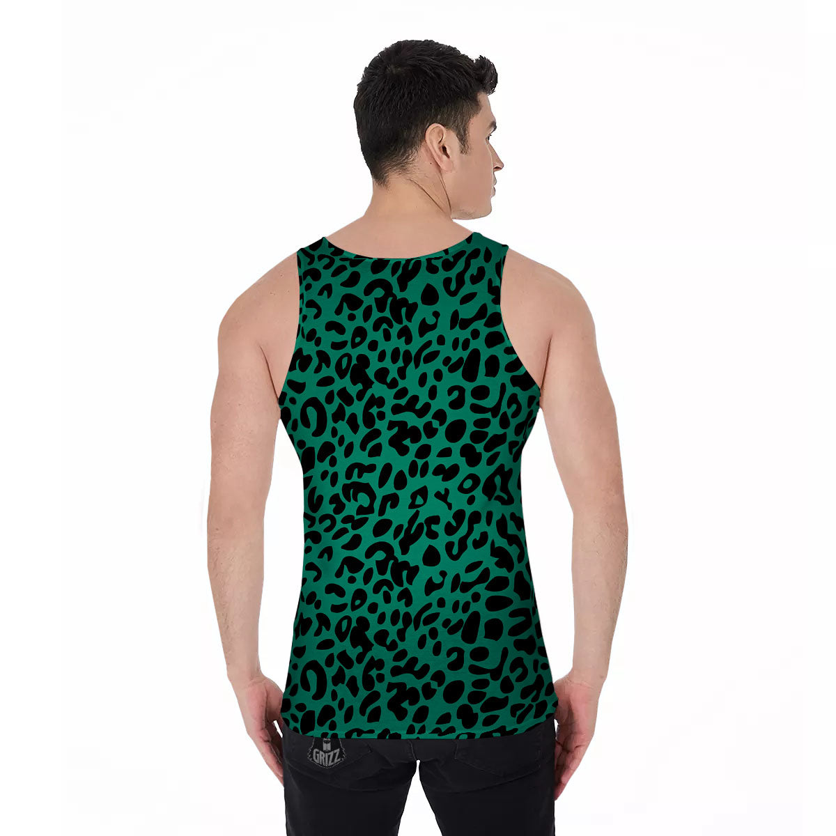 Leopard Green Print Men's Tank Top-grizzshop