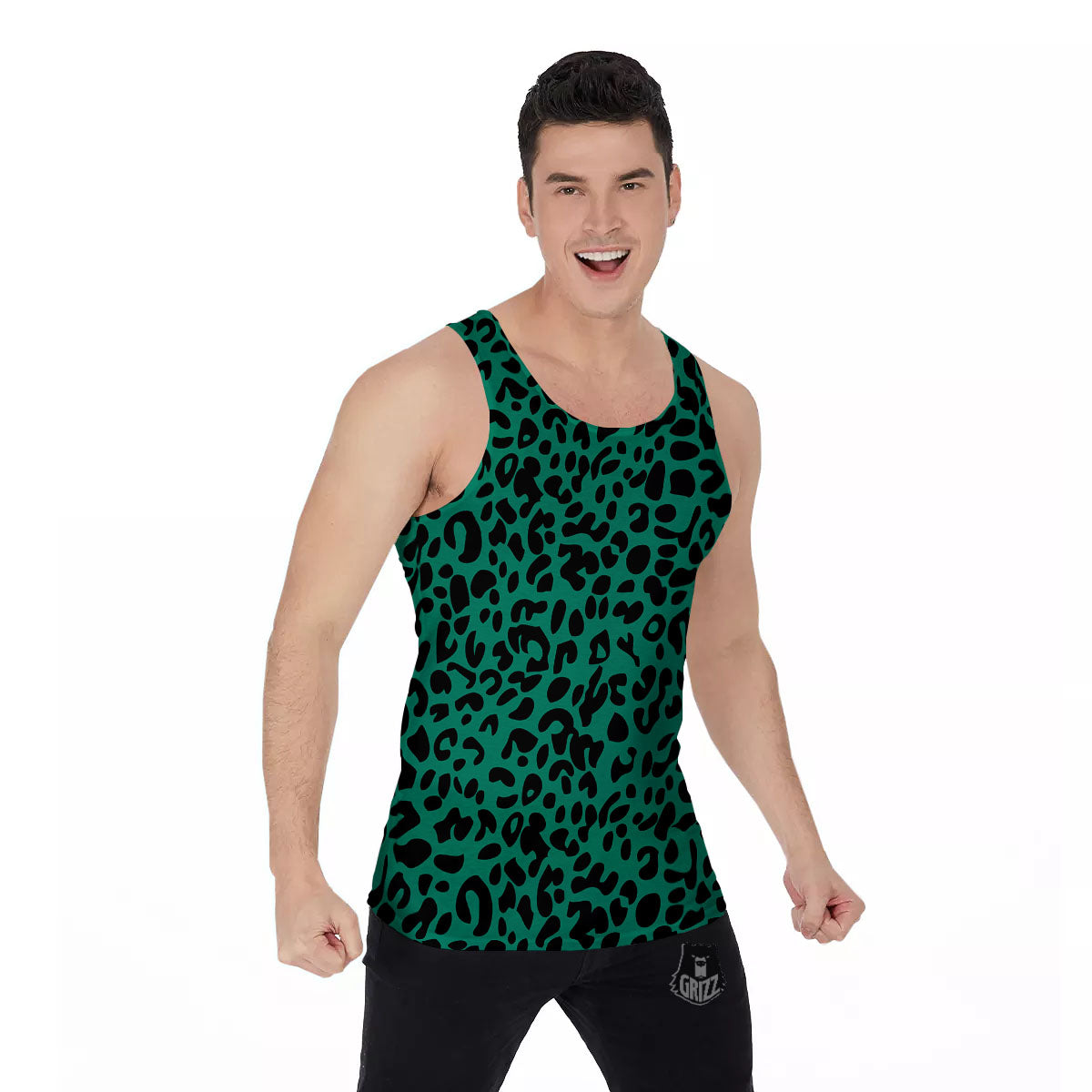 Leopard Green Print Men's Tank Top-grizzshop